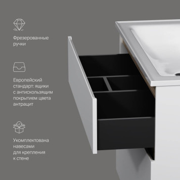 M85AFSX1002WG База под раковину, напольная, 100 см, 2 ящика, белый глянец-5