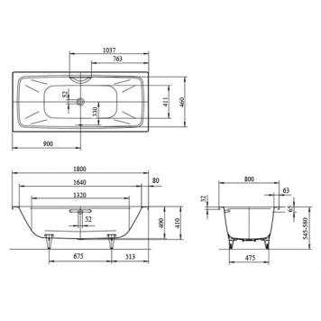 Ванна Cayono Duo Мод.725 180х80x41 белый + easy-clean 272500013001-2