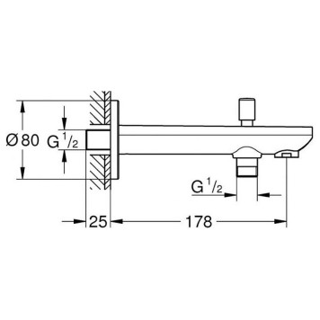 13390000 BauContemporary Излив для ванны с переключателем, вынос 170 мм, хром 13390000-2