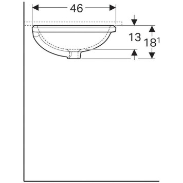 500.756.01.2 Geberit VariForm Раковина с установкой под столешницу эллиптичекой формы, T1=55х40 см, без отв. под смеситель, с отв. перелива 500.756.01.2-1