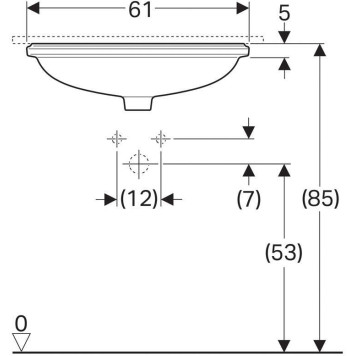 500.756.01.2 Geberit VariForm Раковина с установкой под столешницу эллиптичекой формы, T1=55х40 см, без отв. под смеситель, с отв. перелива 500.756.01.2-3