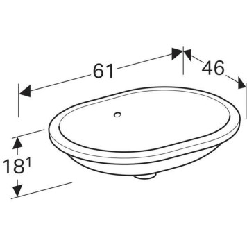 500.756.01.2 Geberit VariForm Раковина с установкой под столешницу эллиптичекой формы, T1=55х40 см, без отв. под смеситель, с отв. перелива 500.756.01.2-4