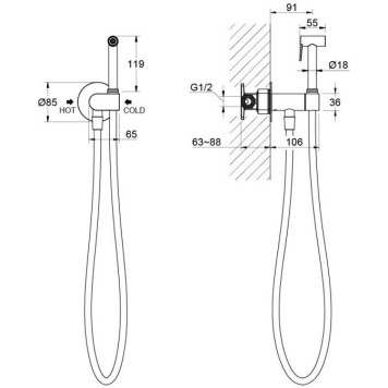 AQ1024MB ОБЕРОН комплект для гигиенического душа встроенный (смеситель c прогрессивным картриджем + гигиеническая лейка + шланг), матовый черный AQ1024MB-1