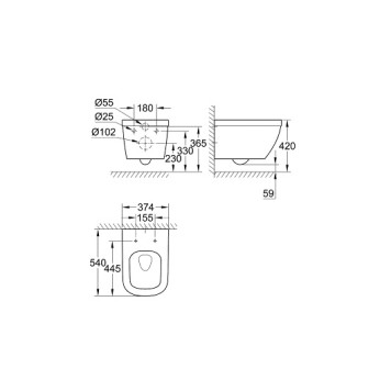 39328000 Euro Ceramic Унитаз подвесной безободковый (без сиденья), альпин-белый 39328000-1