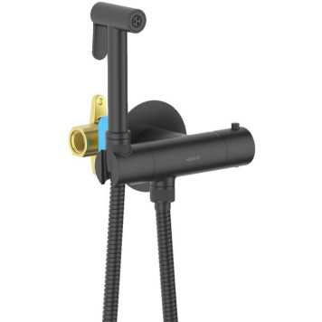 AQ1027MB ОБЕРОН комплект для гигиенического душа термостатический встроенный (смеситель + гигиеническая лейка + шланг), матовый черный AQ1027MB-1