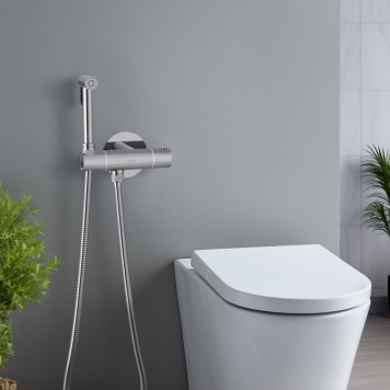 AQ1027MB ОБЕРОН комплект для гигиенического душа термостатический встроенный (смеситель + гигиеническая лейка + шланг), матовый черный AQ1027MB-3