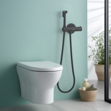 AQ1027MB ОБЕРОН комплект для гигиенического душа термостатический встроенный (смеситель + гигиеническая лейка + шланг), матовый черный AQ1027MB-5