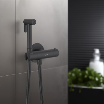 AQ1027MB ОБЕРОН комплект для гигиенического душа термостатический встроенный (смеситель + гигиеническая лейка + шланг), матовый черный AQ1027MB-6