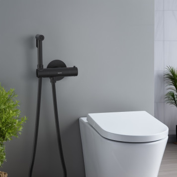 AQ1027MB ОБЕРОН комплект для гигиенического душа термостатический встроенный (смеситель + гигиеническая лейка + шланг), матовый черный AQ1027MB-7