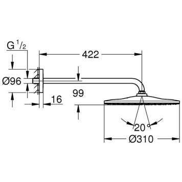 22121KF0 Rainshower Mono 310 верхний душ с душевым кронштейном, 1 режим струи, фантомный чёрный 22121KF0-1