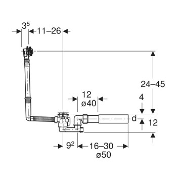 150.520.21.6 Слив-перелив Geberit, d52, длина 26 см, с декоративным комплектом: Глянцевый хром 150.520.21.6-3