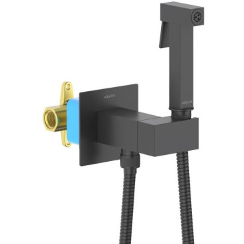 AQ1025MB ЛИРА комплект для гигиенического душа встроенный (смеситель c прогрессивным картриджем + гигиеническая лейка + шланг), матовый черный AQ1025MB-1