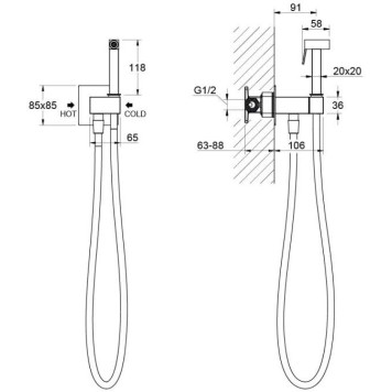 AQ1025MB ЛИРА комплект для гигиенического душа встроенный (смеситель c прогрессивным картриджем + гигиеническая лейка + шланг), матовый черный AQ1025MB-2