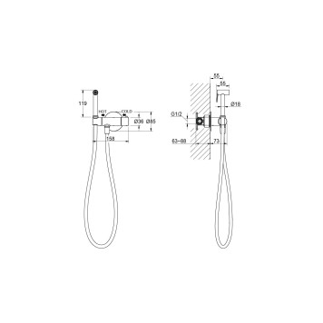 AQ1027BG ОБЕРОН комплект для гигиенического душа термостатический встроенный (смеситель + гигиеническая лейка + шланг), шлиф. золото AQ1027BG-1