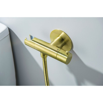 AQ1027BG ОБЕРОН комплект для гигиенического душа термостатический встроенный (смеситель + гигиеническая лейка + шланг), шлиф. золото AQ1027BG-6