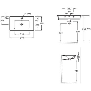 Vox EXAE112-00 Подвесная раковина-столешница 80 х 46 см, Для самостоятельной установки EXAE112-00-1