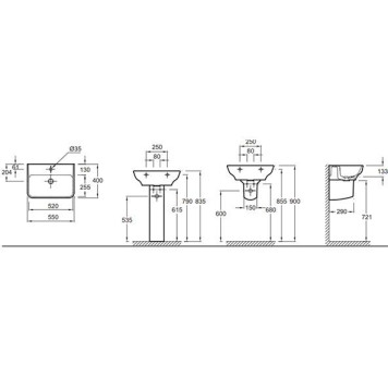 STRUKTURA EGE112-00 Раковина 55x40 с отв.для смесителя,сл.пер.,белый EGE112-00-2