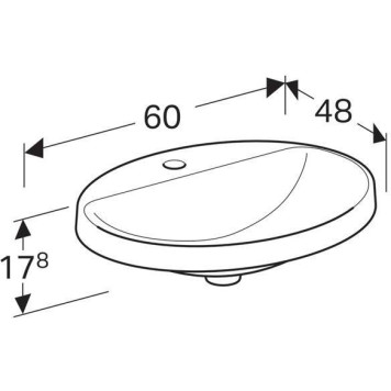 500.726.01.2 Geberit VariForm Раковина встраиваемая в столешницу овальной формы, 60х48 см, с отв. под смеситель, без отв. перелива 500.726.01.2-4
