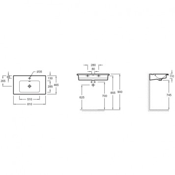 Vox EXAE112-Z-00 Подвесная раковина-столешница с гладкой нижней поверхностью 80 х 46 см, Для установки на мебель EXAE112-Z-00-2
