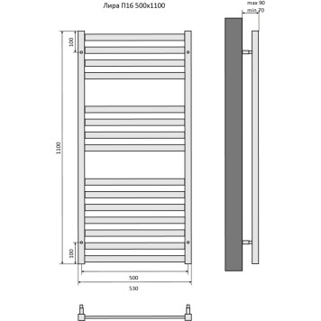 Лира П16 500х1100 Полотенцесушитель Aquatek (черный муар) AQ KP1610BL-3