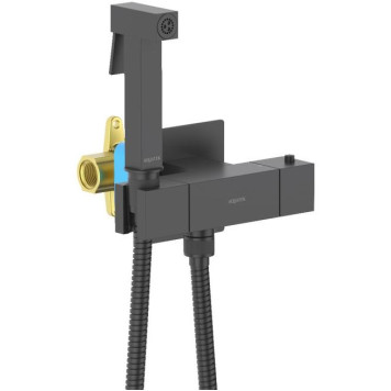 AQ1028MB ЛИБРА комплект для гигиенического душа термостатический встроенный (смеситель + гигиеническая лейка + шланг), матовый черный AQ1028MB-1