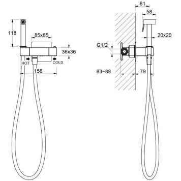 AQ1028MB ЛИБРА комплект для гигиенического душа термостатический встроенный (смеситель + гигиеническая лейка + шланг), матовый черный AQ1028MB-2