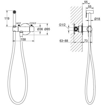 AQ1027MB ОБЕРОН комплект для гигиенического душа термостатический встроенный (смеситель + гигиеническая лейка + шланг), матовый черный AQ1027MB-8