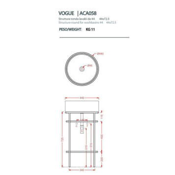 Artceram VOGUE Металическая структура Oslash;44хh72,5см для раковин Rombo без отв. под смеситель, с керамической полочкой, напольный, цвет: белый матовый-2
