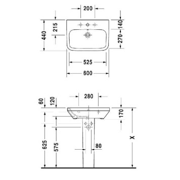 Duravit DuraStyle Раковина 60х44см., 1 отв., подвесная, с пьедесталом, с переливом, цвет: белый. 2319600000, 0858290000-2