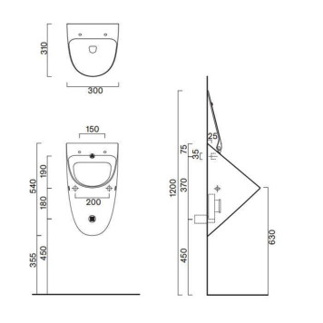 Catalano Comfort Писсуар 54x30см., с отв. для крышки, цвет: белый глянцевый. 0932541001, 0954010000, 0954500000, 9056120000-2