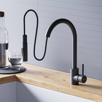 D3007522 Смеситель для кухни с вытяжным изливом, черный-3