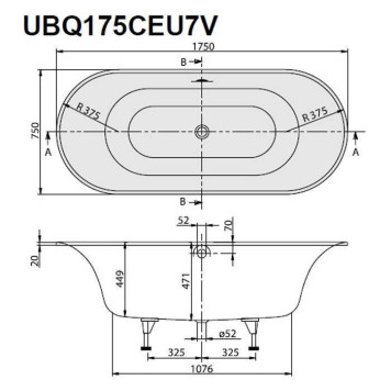 Villeroy Boch Cetus Ванна 175х75см, отдельностоящая, овальная, цвет: белый-3