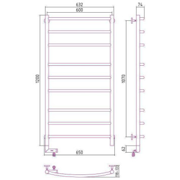 Сунержа Галант 2.0 Полотенцесушитель электрический 60x120h, лев., цвет: мат. черный 31-5200-1260-1