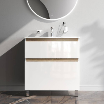 M85AFSX0802WG База под раковину, напольная, 80 см, 2 ящика, белый глянец