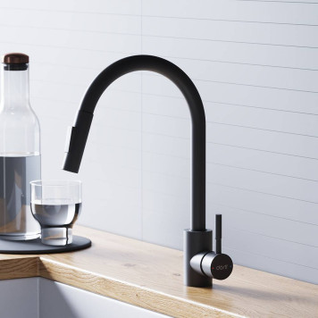 D3007522 Смеситель для кухни с вытяжным изливом, черный