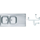 Alv 1009084 Classic 100 Мойка накл. левая, 0,6 мм, NAT-1½ 1200х600х160 мм, 2 чаши, крыло, шк 1200 1009084