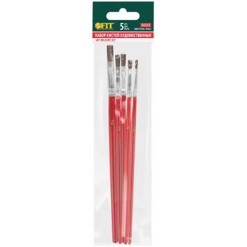 Кисти художественные, натуральная щетина, деревянная ручка, плоские, набор 5 шт.-2