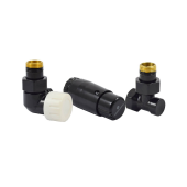 Комплект трехосевой Schlosser DN15 GZ1/2 x GW1/2, левый, с головкой Мини M30x1,5, Черный 602200067 Ral 9005