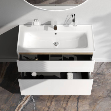 M85AFSX1002WG База под раковину, напольная, 100 см, 2 ящика, белый глянец-1