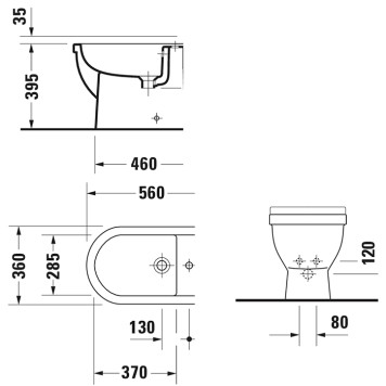 Duravit Starck 3 Биде напольное приставное 56х36см., с 1 отв. под смеситель, цвет: белый. 2230100000-1