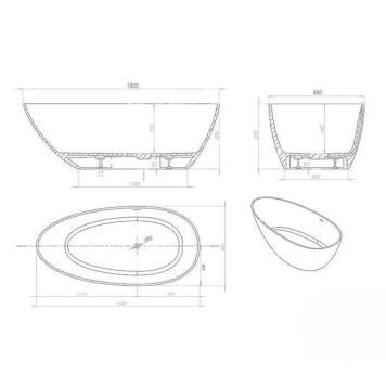 Knief Grace Ванна отдельностоящая 180х88х60 см, из материала Stone, с переливом, цвет: белый матовый-1