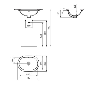 Ideal Standard Connect Раковина 48x35см., встраиваемая снизу, без отв., цвет: белый. E504601-3