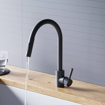 D3007522 Смеситель для кухни с вытяжным изливом, черный-2