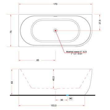 Gruppo Treesse Cora Ванна пристенная 170x75см, SX, акриловая, цвет: белый. V057BL00SX-4