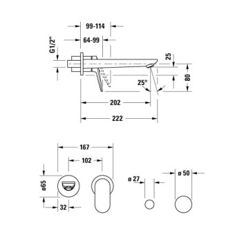 Duravit Wave Смеситель для раковины, настенный, цвет: хром. WA1070004010-1