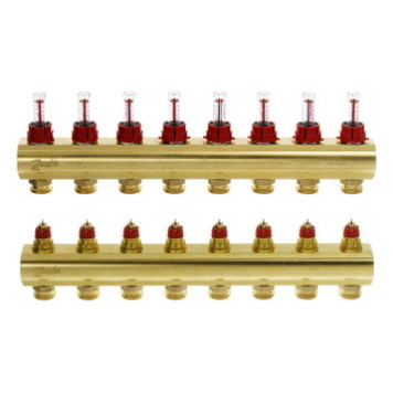 Коллекторы Danfoss FHF-8F для 8 контуров, с преднастройкой и расходомерами 088U0528