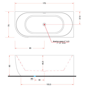 Gruppo Treesse Cora Ванна пристенная 170x75см, DX, акриловая, цвет: белый. V057BL00DX-4