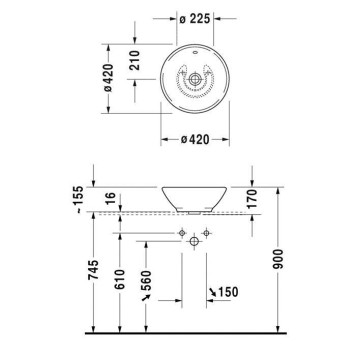 Duravit Bacino Раковина 42см., без отв., цвет: белый-1