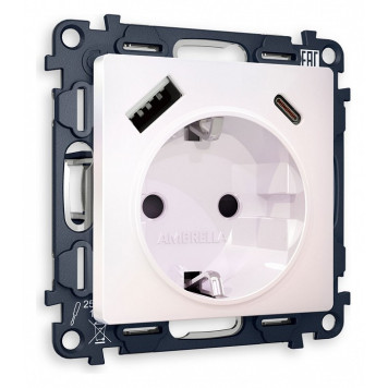 Розетка с заземлением и 2хUSB type A и C, без рамки Ambrella Volt Quant MA210010