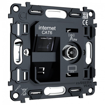 Механизм ТВ-розетки оконечные и розетки Ethernet RJ-45 со шторкам Ambrella Volt QUANT VM195-1